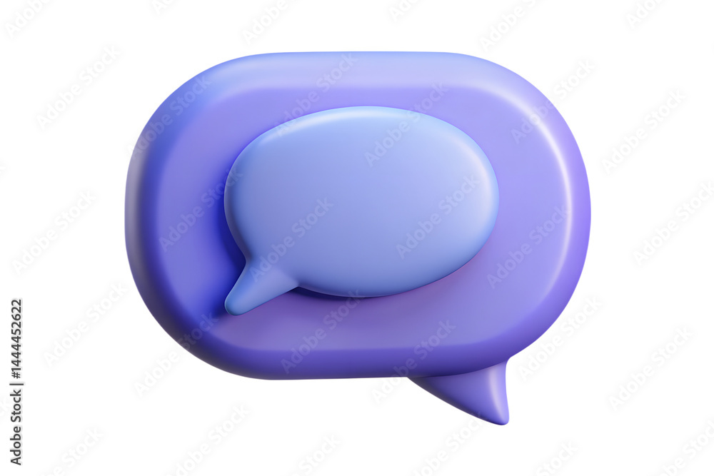 Poster 3d rendering of a simple purple speech bubble against a background for communication
