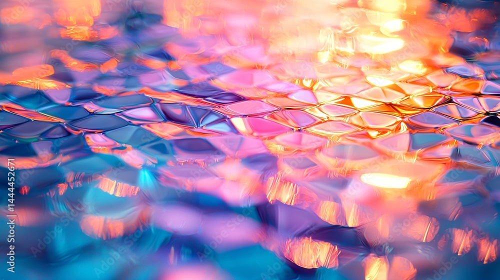 Poster colorful abstract background with floating tessellations and a beautiful twilight glow creating a st