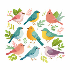 Obraz premium Colorful Bird and Floral Illustration Pastel Colors Cute Spring Theme