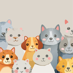 Cute Cartoon Animals Group Illustration
