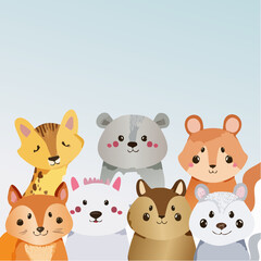 Fototapeta premium Cute Cartoon Animals Illustration Happy Adorable Wildlife
