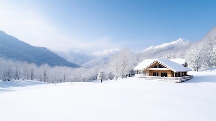 Snowy mountain chalet nestled in a pristine winter landscape