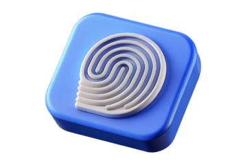 Fingerprint icon on blue square platform biometric identification digital security concept artistic render