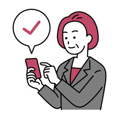 スマートフォンでチェックする中年のスーツの女性