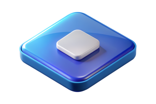 Isometric blue square icon with white inner square glossy surface isolated on