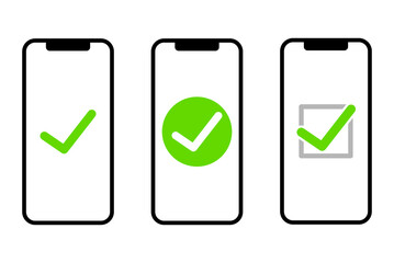 画面にチェックマークが表示されているスマートフォン　セット © pawz