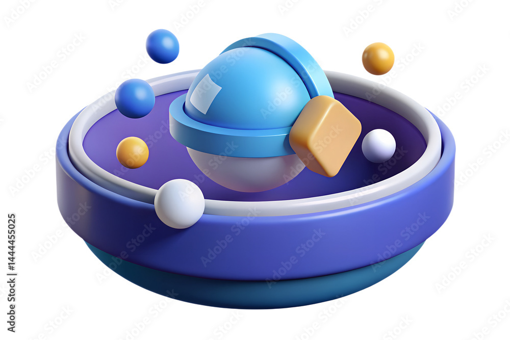Poster playful 3d render of abstract shape composition with spheres and cubes on background