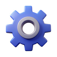Rendered single blue gear with silver center on background perfect for technical designs