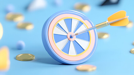 Symbolic 3D Image of Accuracy with Coin and Dart Concept
