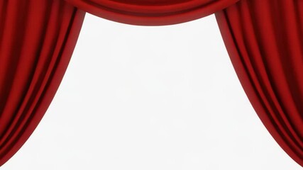 red curtain opening and closing theater stage show white studio background video motion
