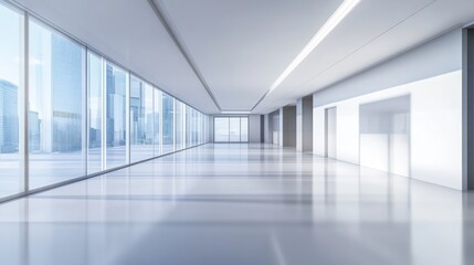 Modern Spacious Office Corridor with City View