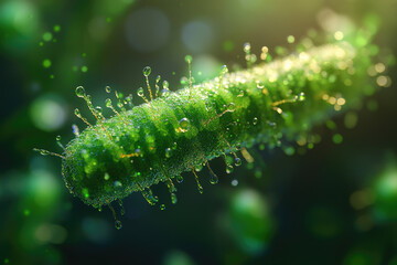 Fototapeta premium Highly Detailed Green Bacteria Shown Under Microscope Lens
