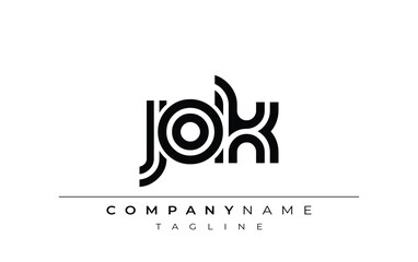 JOK Creative Unique Modern Letter Logo Design. Stylized logo featuring a unique letter design, presenting abstract minimalist aesthetics and modern appeal.