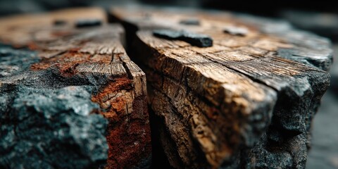 Beautiful Textured Wood Section on Dark Background