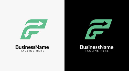 Modern logo mark with letter f and arrow icon bar candlestick for trading, investment, finance, statistic, accounting or marketing business