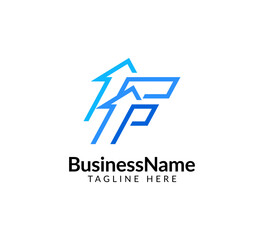 Modern logo mark with letter f and arrow icon bar candlestick for trading, investment, finance, statistic, accounting or marketing business