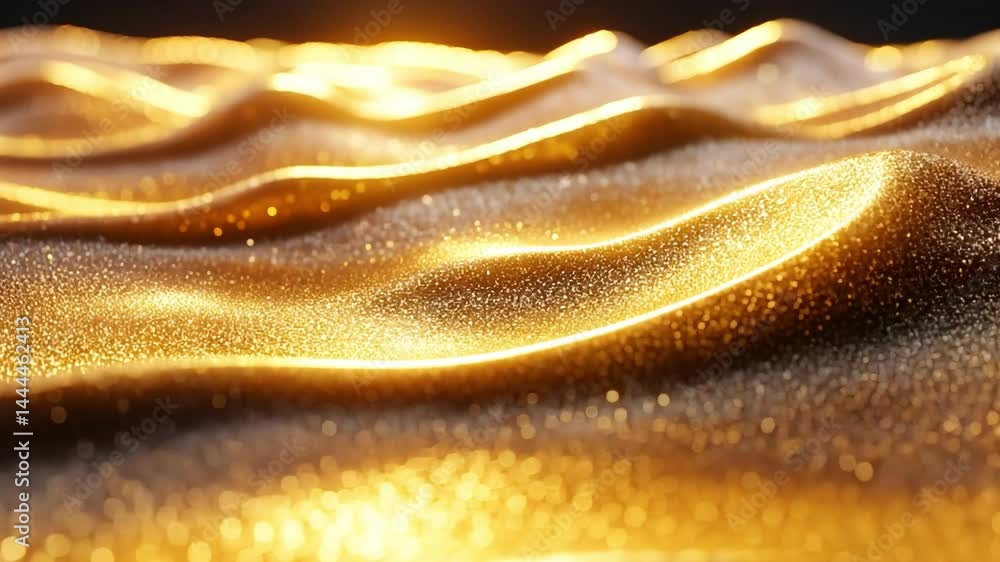 Poster shimmering golden waves with soft texture reflect light, creating elegant atmosphere of luxury and b