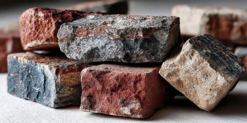 Broken Brick Pile on White Background