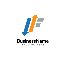 Modern logo mark with letter f and arrow icon bar candlestick for trading, investment, finance, statistic, accounting or marketing business