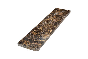 Dark brown polished marble slab with white and golden veins is isolated.