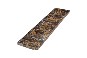 Dark brown polished marble slab with white and golden veins is isolated.