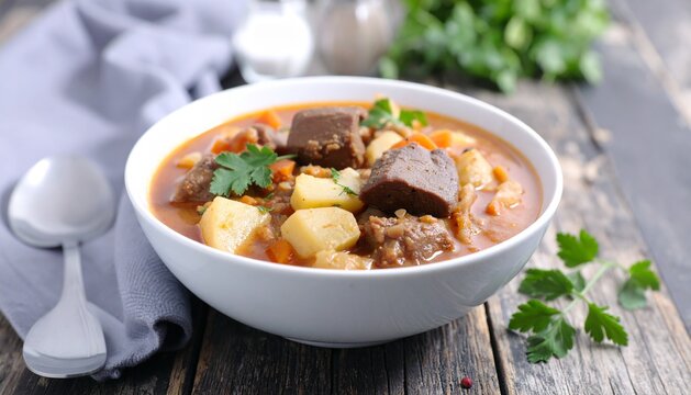 Close up photo of Cassoulet with a blurry background