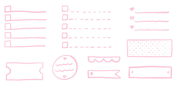 Coquette bullet journal elements. To-do list and stickers for gilly notebook planer