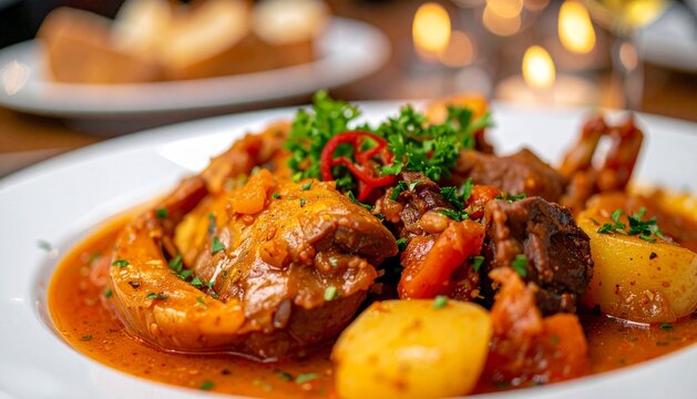 Close up photo of Cassoulet with a blurry background