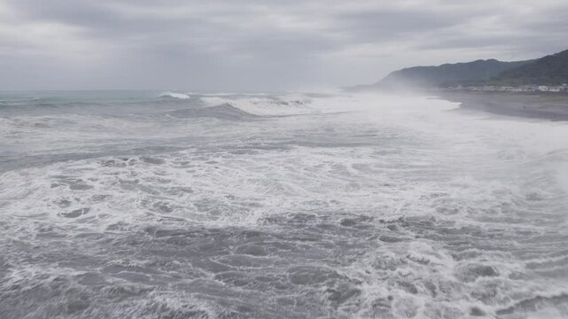 Drone Footage Large Waves Crashing Onto Coast Ahead Of Hurricane - Lan