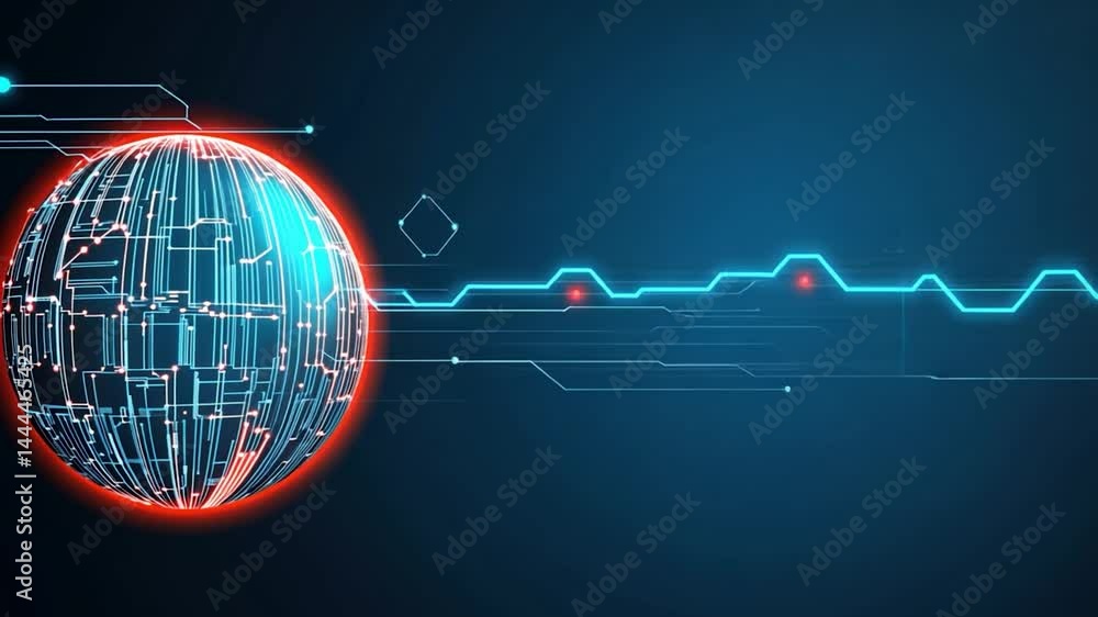 Poster futuristic digital globe with neon lines and circuits abstract technology background