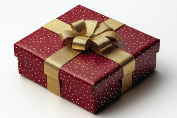 Obraz premium Festive Red Gift Box with Golden Ribbon Isolated on Clear Background