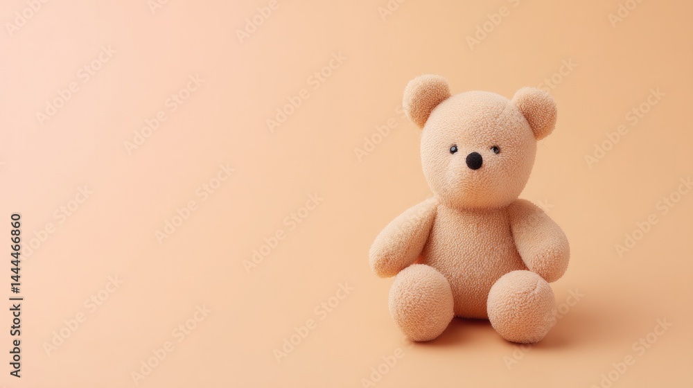 Poster photograph single toy with simplistic design on smooth solid pastel background to capture essence of