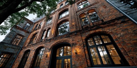 Classic Red Brick Office Building with Arched Windows