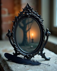 Vintage Baroque Mirror with Mystical Reflection and Gothic Frame Details