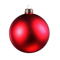 Bright red shiny Christmas tree ornament ball with metallic cap and loop on a plain white background for holiday decoration and seasonal craft projects