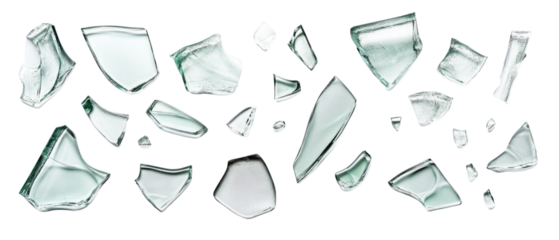 collection of broken glass secluded on a white surface 