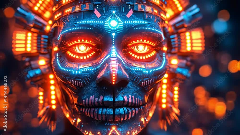 Aufkleber futuristic robotic face with glowing patterns and intricate designs showcasing advanced technology a