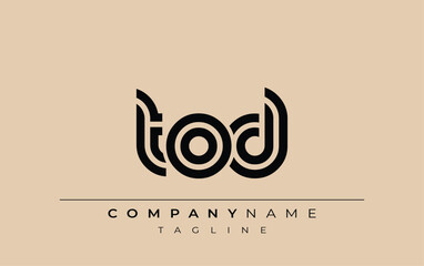 TOD Creative Unique Modern Letter Logo Design. Stylized logo featuring a unique letter design, presenting abstract minimalist aesthetics and modern appeal.