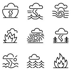 Disaster and Weather Hazard Line Icon Set | Vector Outline Icons