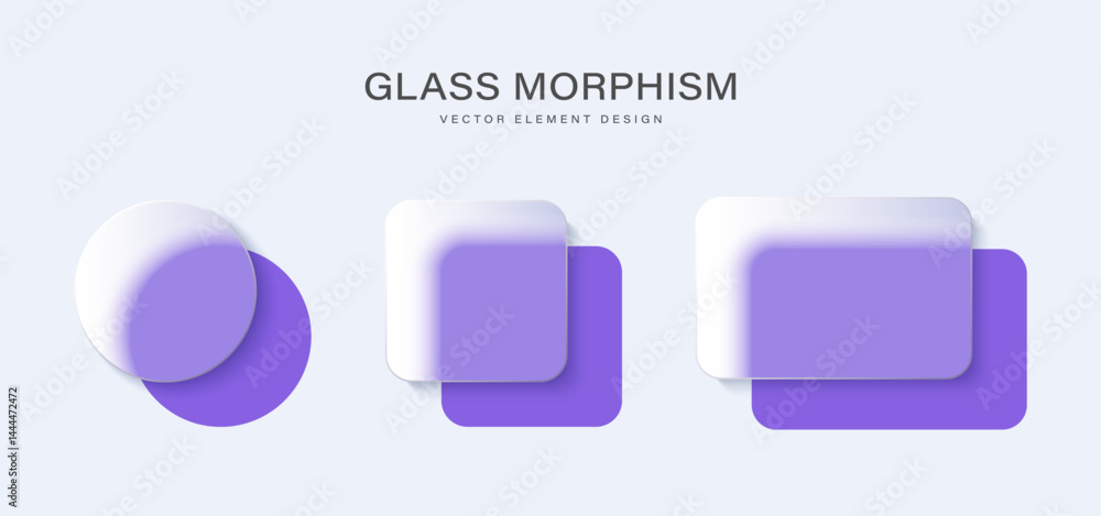Poster glass morphism vector geometric elements. round, square and rectangular element with frosted glass e