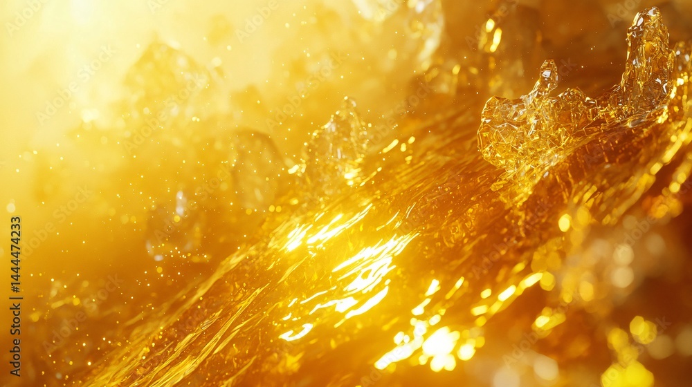 Poster glimmering gold leaf captured in a cosmic setting with a stunning golden hour glow and long shadows 