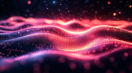 Fototapeta premium Abstract digital waves of glowing particles in vibrant colors.