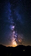 Fototapeta premium Night Sky with Milky Way Galaxy Over Mountains and Starry Sky landscape view