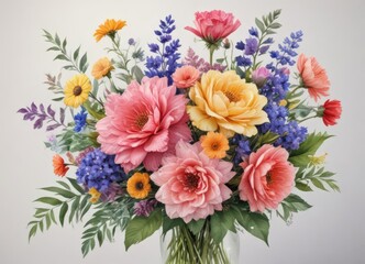 Vibrant watercolor floral bouquet, summer blooms ,  garden,  image