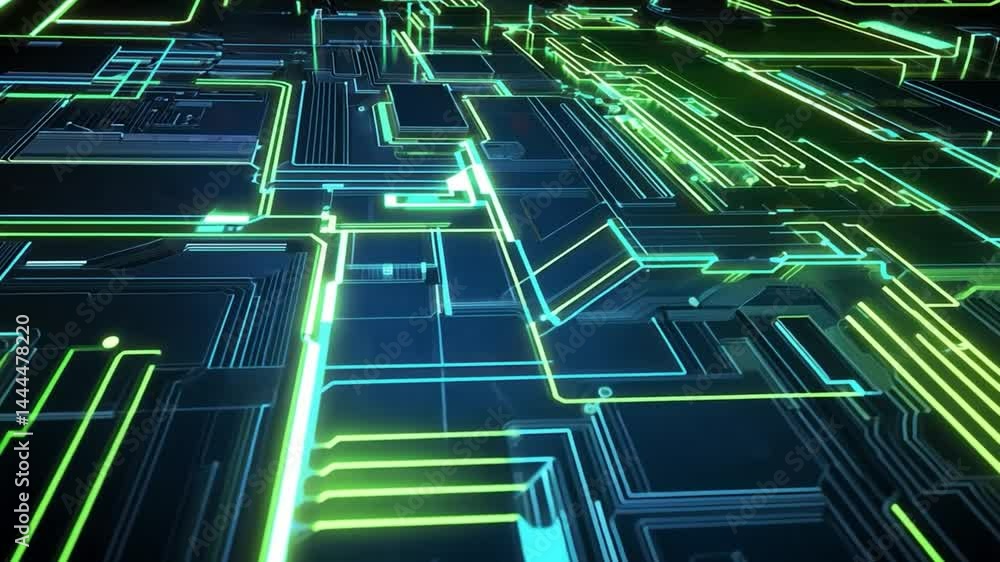 Poster abstract digital circuit board background with glowing lines