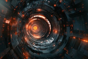 Obraz premium Exploration of an evil city dystopia with a spiral zoom effect revealing a dark and complex environment, Evil City Dystopia spiral zoom 3d seamless