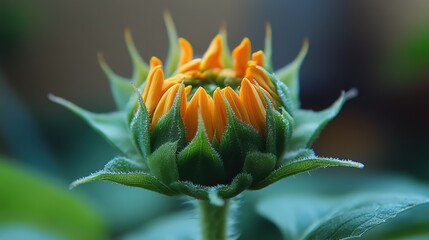 A close-up of a blooming sunflower with vibrant yellow petals and a green stem