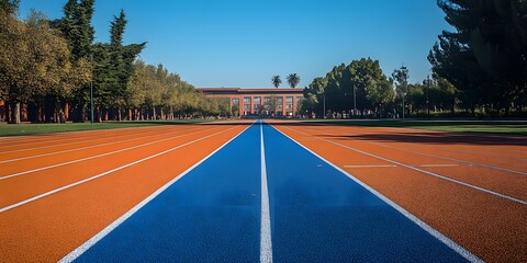 Fototapeta premium Blue and Orange Running Track: A Pathway to Success
