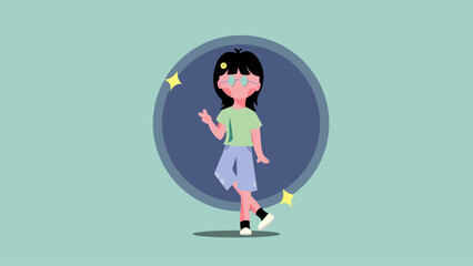 Cute cartoon girl minimalistic vector illustration