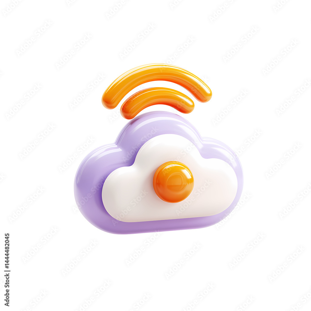 Poster 3d render of a cute cartoon cloud with wifi signal icon on transparent background. cloud with wifi i